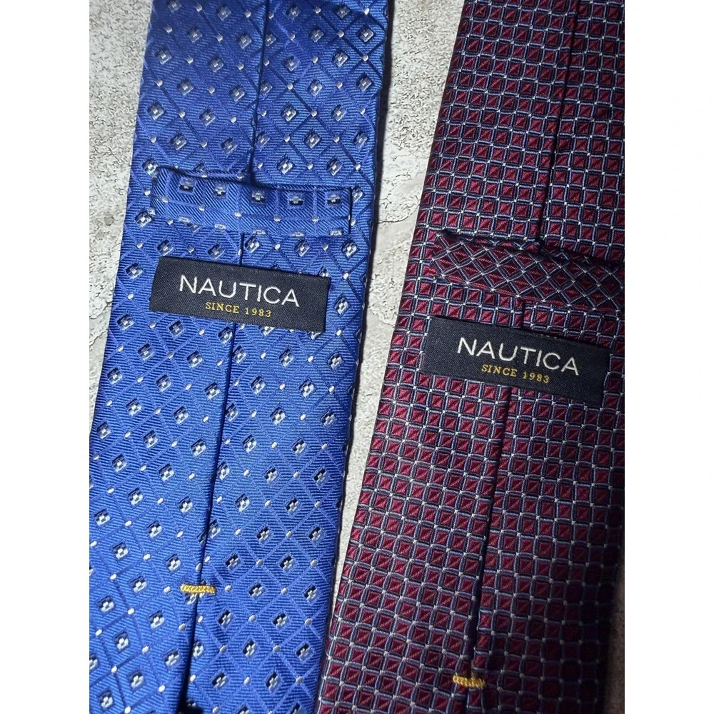 Nautica Tie Mens OS Multicolor 100% Silk Geometric Pointed Necktie Lot of 2 Set